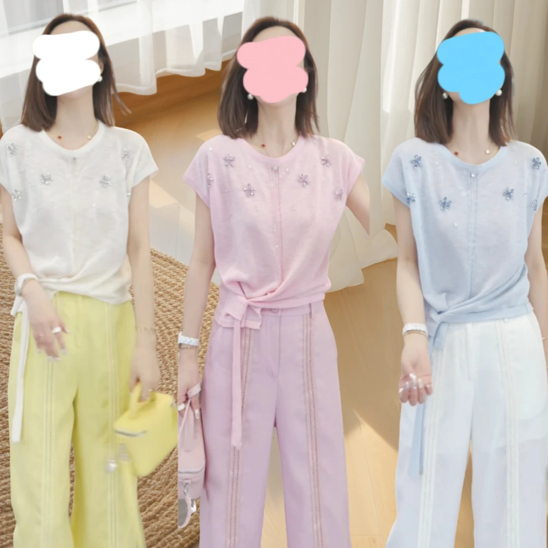 【萤星点点】2025春夏新款时尚百搭休闲设计师上衣毛衣+八分裤