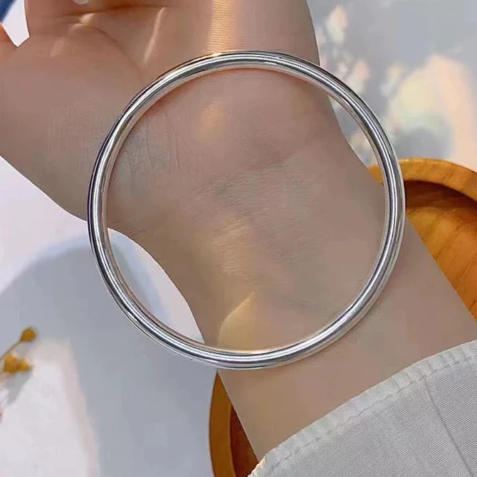 足银手镯 1号 亮面素圈手镯足银9999手镯