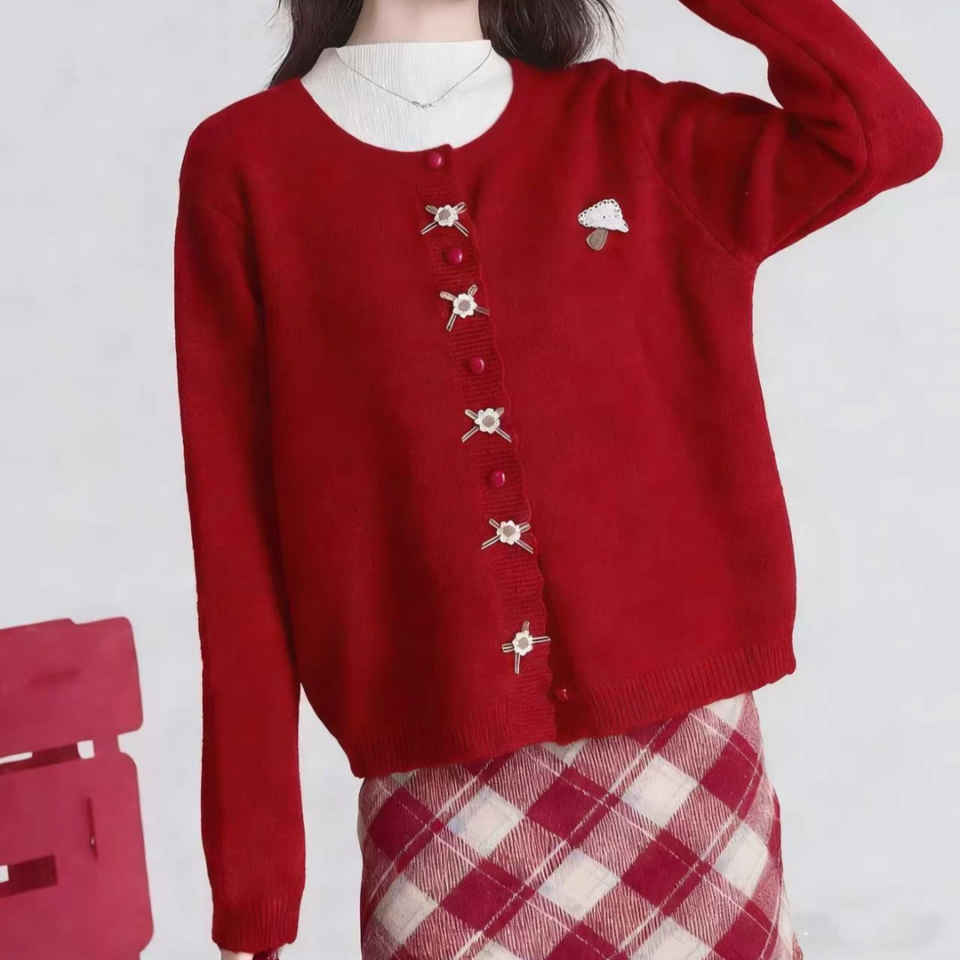 新年红厚款M1477开衫款氛围感针织衫