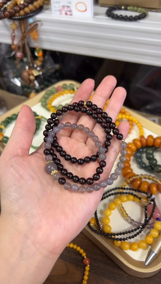 未镶嵌檀香紫檀（小叶紫檀）手串紫檀烟紫玛瑙多圈[0315]