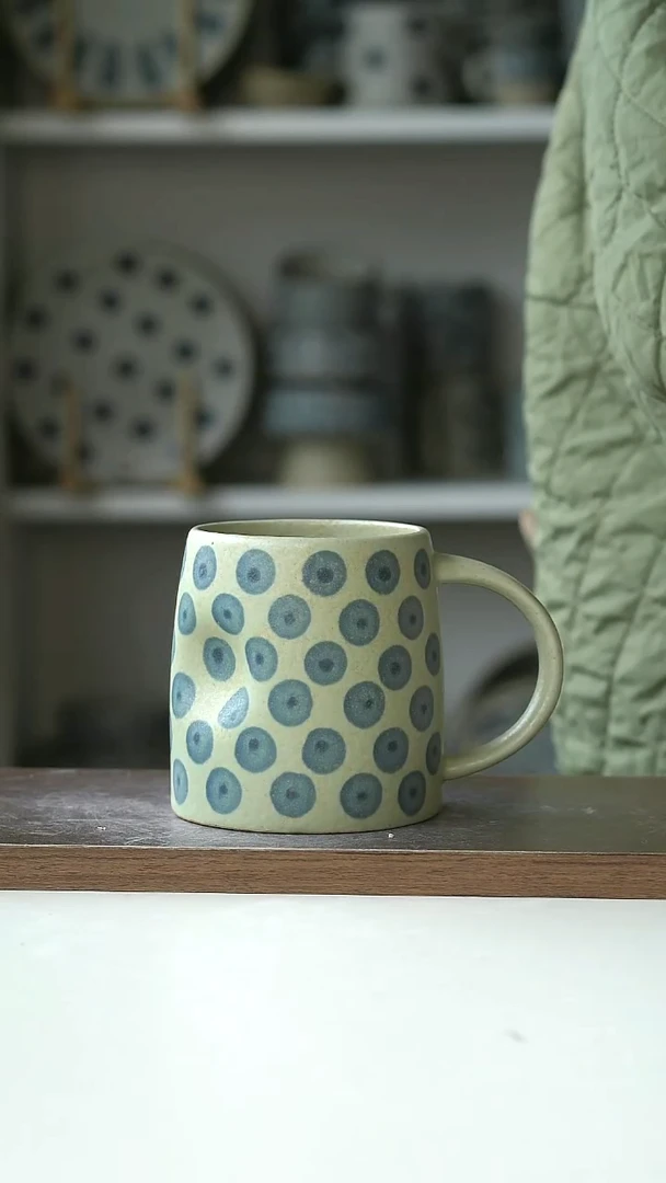 陶粗陶手绘蓝莓马克杯450ml@4-2@