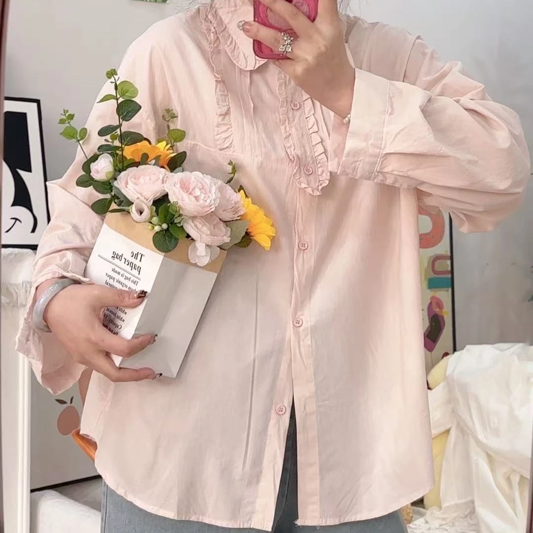 春季白衬衫大码长袖女装打底百搭衬衣显瘦2025春夏新款甜美款上衣