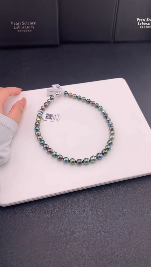 颈饰海水珍珠银S925镶嵌大溪地海水珍珠项链8-11mm