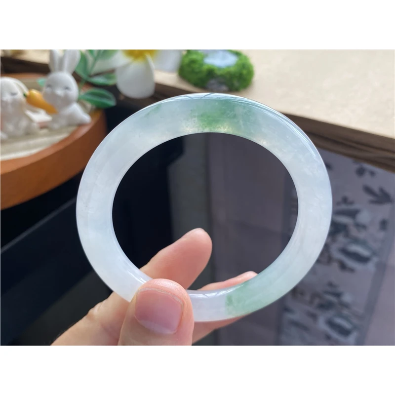 天然翡翠723批5943号52.1-8.5-8.5！圆条！山水飘花天然翡翠手镯