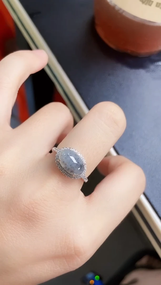 翡翠戒指银S925镶嵌65489