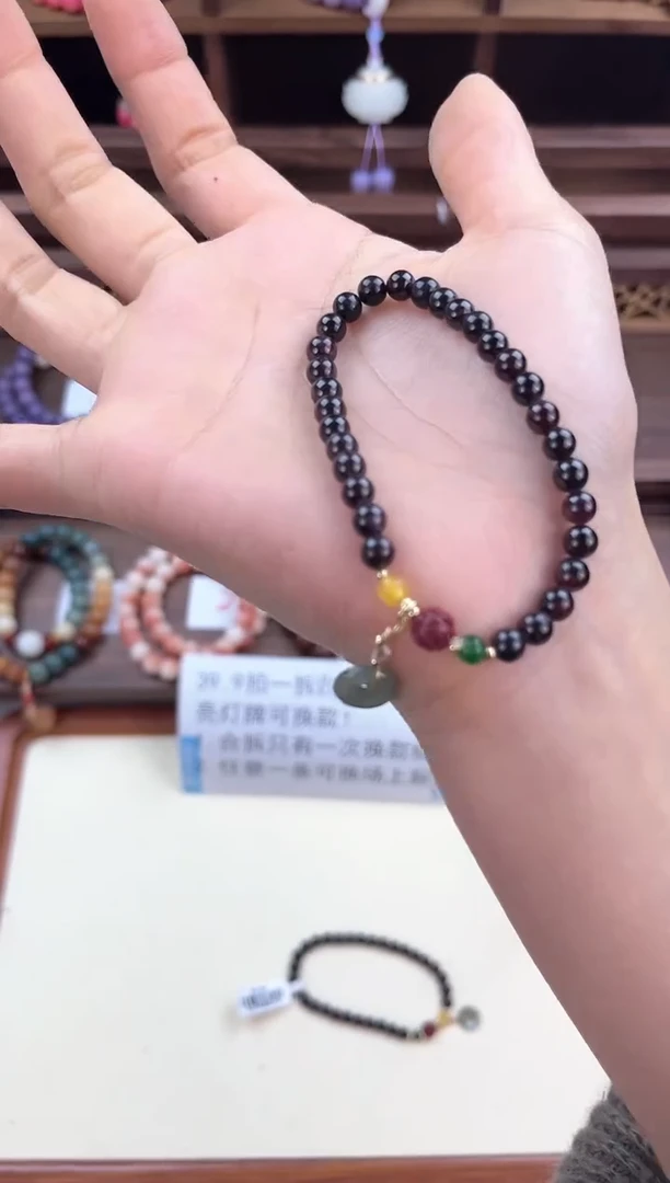 【闪购商品】石榴石手链14K金镶嵌石榴石单圈手串007