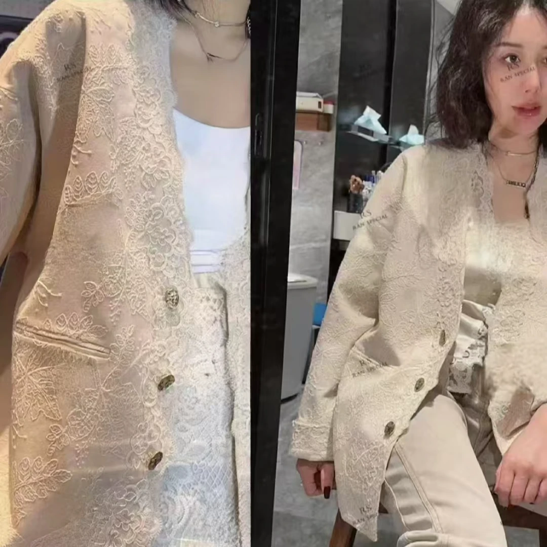 〖猫姐衣橱〗春夏新款时尚亚麻米色系v玲西装外套9911