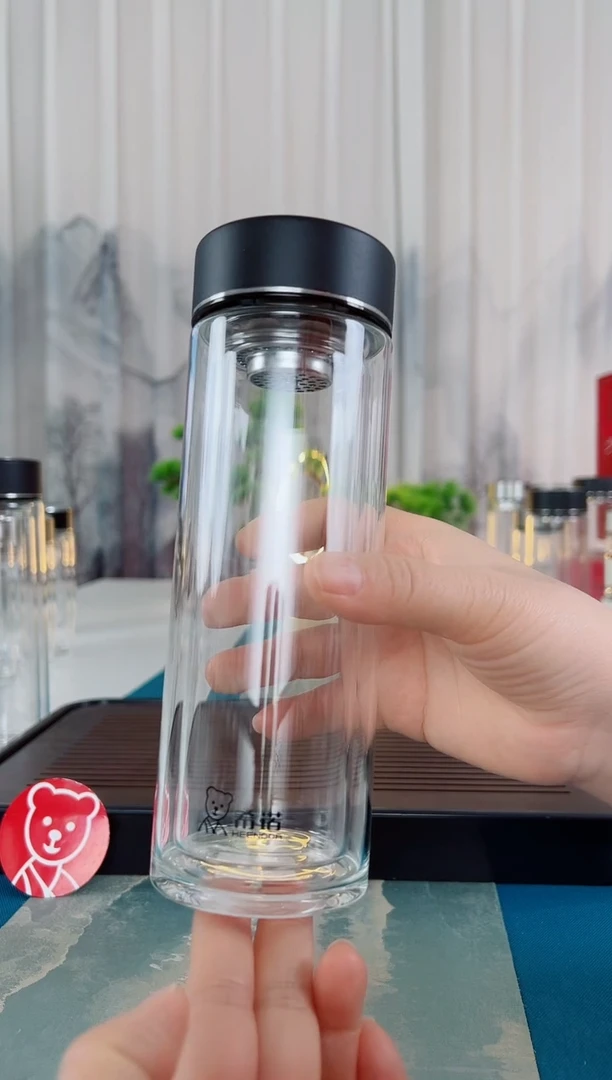 高硼硅玻璃茶隔款希诺双层玻璃杯礼盒包装320毫升7039