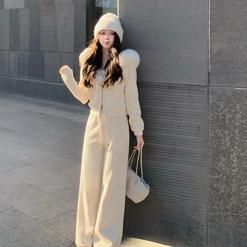 Huangzuozuo佐佐家小个子连帽外套休闲裤卫衣套装冬季女两件套