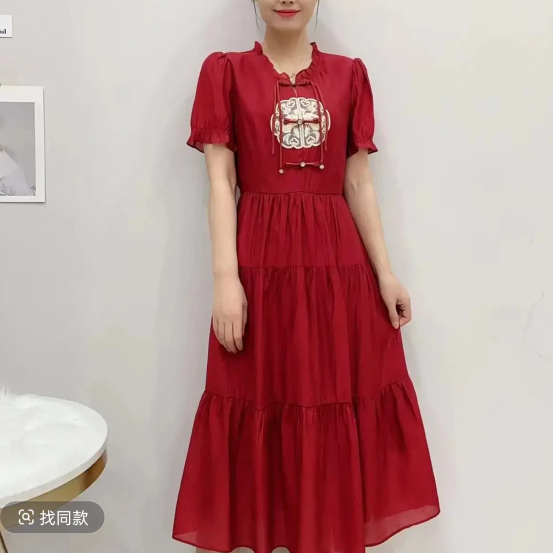T1929夏季新款新中式宽松显瘦连衣裙百搭优雅中长款A9