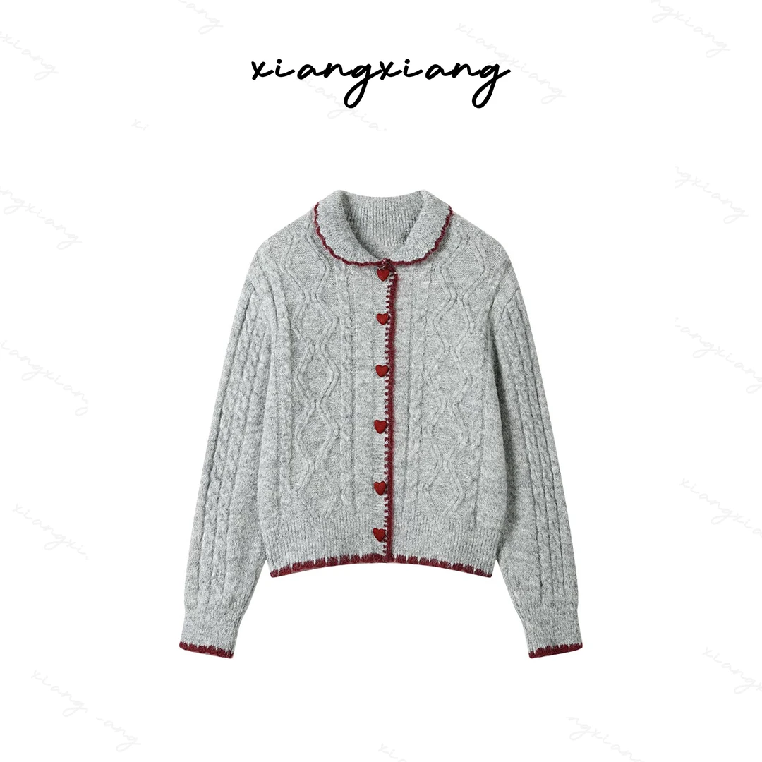 “可爱甜心”～慵懒风韩系麻花娃娃领软针织衫上衣