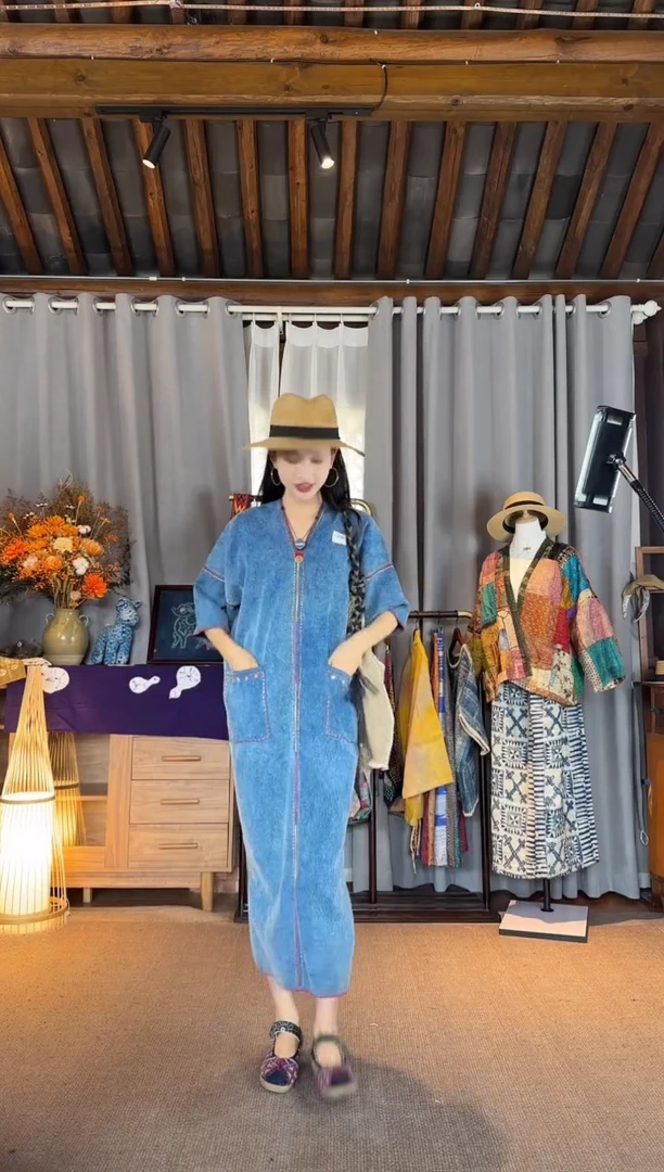 设计师款手织绵v领红色刺绣连衣裙