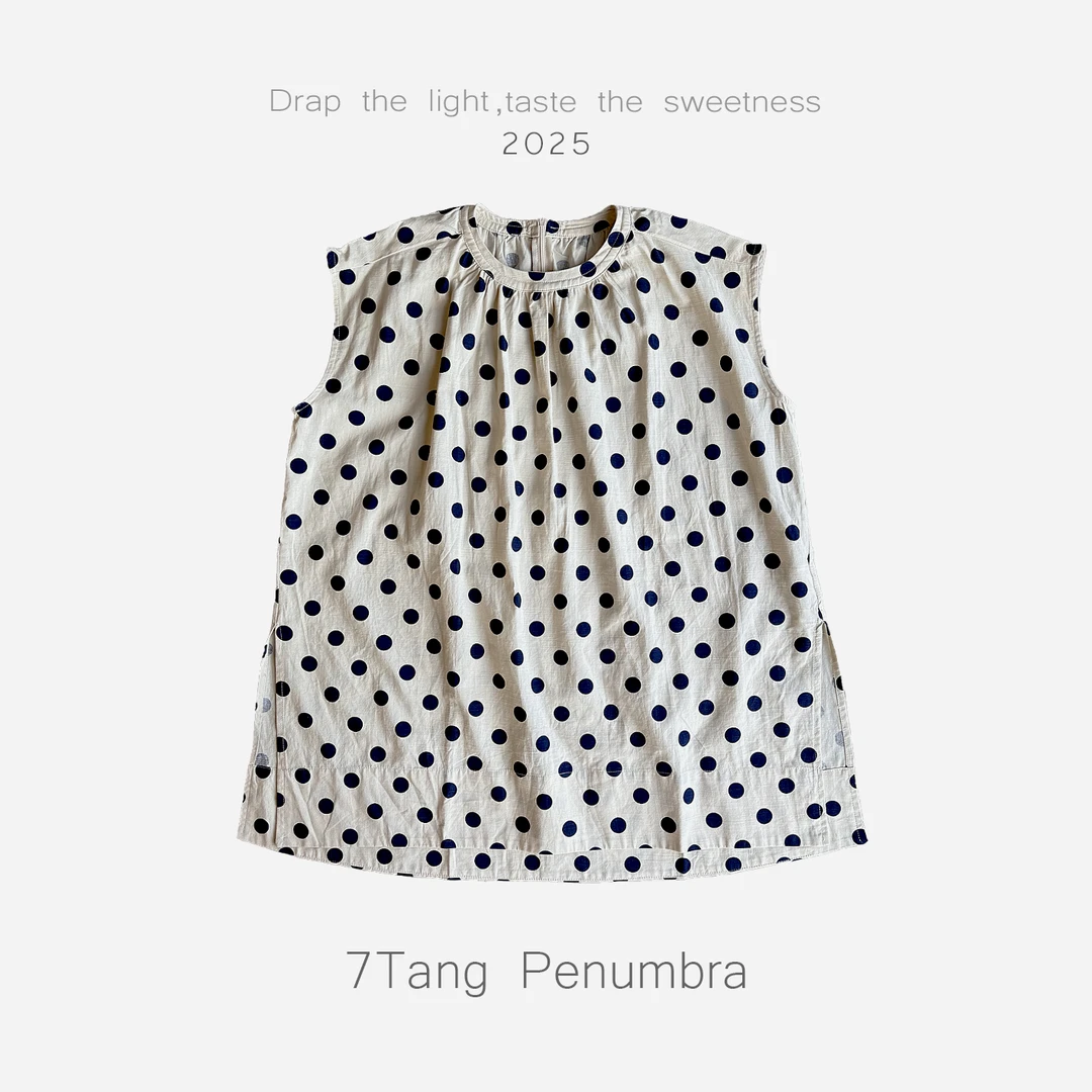 『柒糖专属』仿麻长款波点印花日韩风ins开叉宽松背心裙
