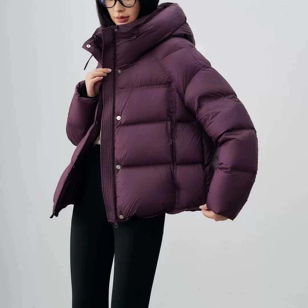 泡芙羽绒服新款短款连帽宽松面包服厚白鸭绒保暖外套大气保暖外套