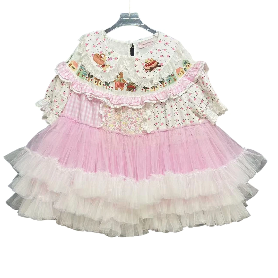 4923【高定系列】设计师新款拼接纱纱夏季短袖女装连衣裙