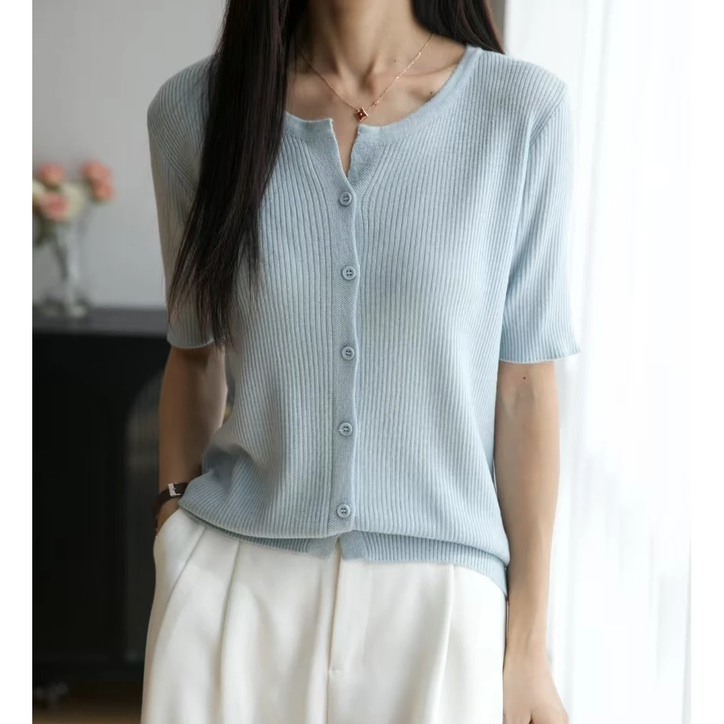 简约针织开衫短袖轻薄透气百搭设计感小外套上衣气质显瘦