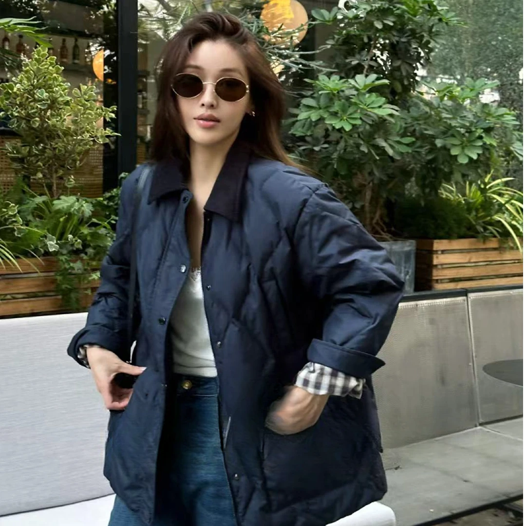 COCO ZHANG&BJR小众时髦内里拼格纹复古羽绒外套13174