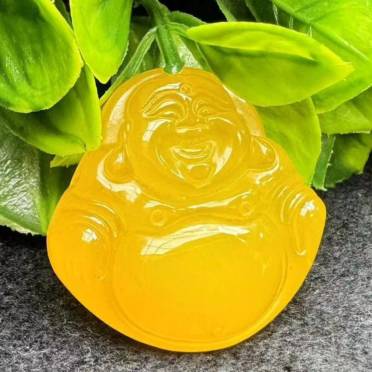 S681【BBF】九品田黄玛瑙黄佛公吊坠-配珠链-送礼佳品