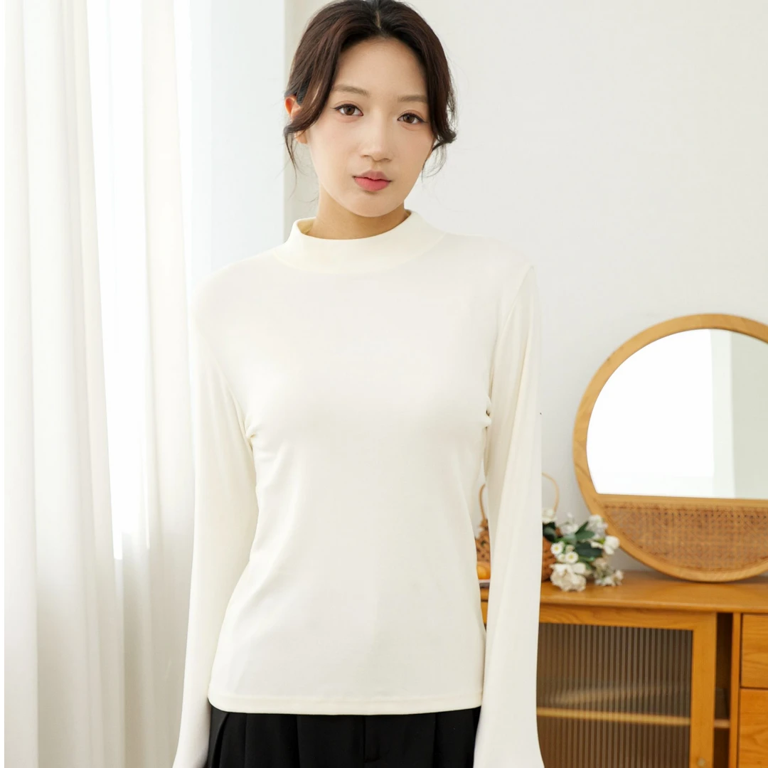 椰油绒磨毛小立领打底衫春秋冬女内搭红人修身长袖T恤纯色上衣
