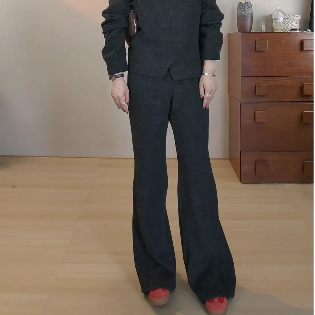 加绒加厚微喇裤女秋冬新款复古时尚百搭显瘦休闲裤软糯舒适喇叭裤