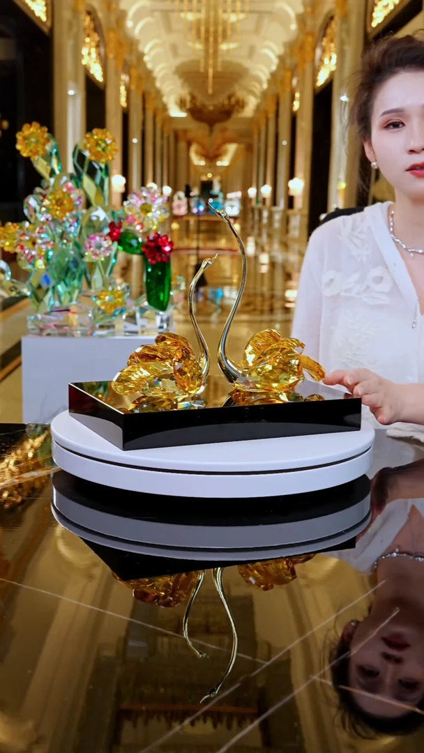 摆件YB00693天鹅摆件一组+黑底座30*20