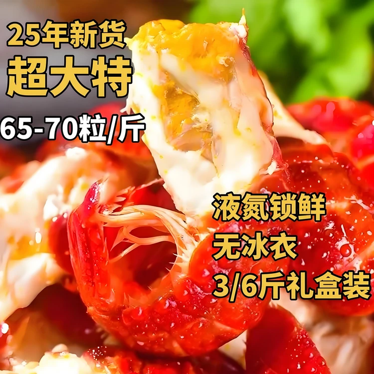 [25年新虾尾]精选新鲜大大特号龙虾尾特大号70粒/斤净重3斤无冰