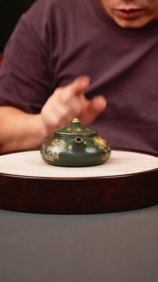 茶壶紫砂绿泥珐琅彩忆江南寒江
