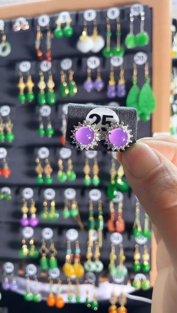 【闪购商品】翡翠耳饰银S925镶嵌25