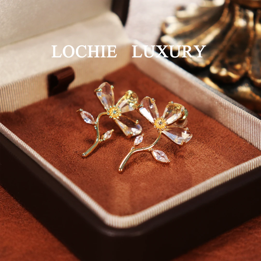 铜合金锆石耳饰 Q077【并蒂芙蓉】法式复古小香风精致小花耳钉