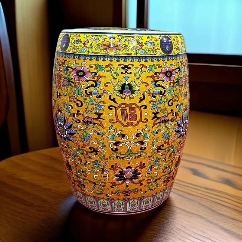 ZY-DP-A401-30斤新款金色缠枝莲福字凳子米缸30斤装