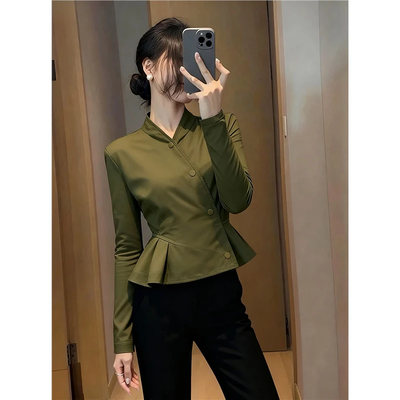 绿色短外套女早秋高端时髦洋气独特漂亮超好看小香风气质掐腰上衣