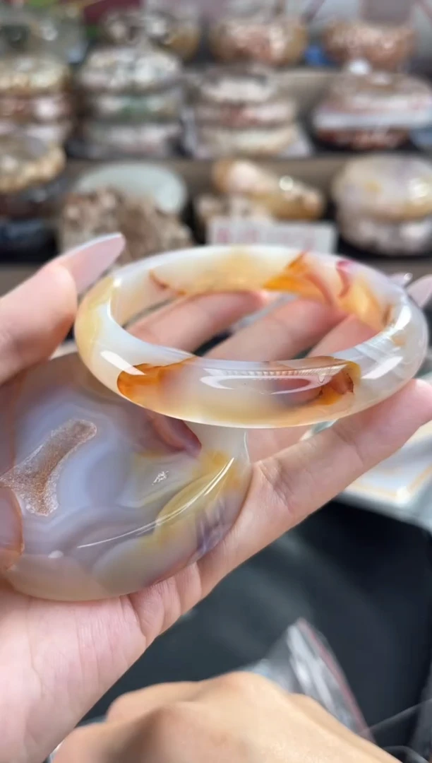 未镶嵌手镯石英质玉天然樱花玛瑙手镯（镯心赠品不保证完美）62