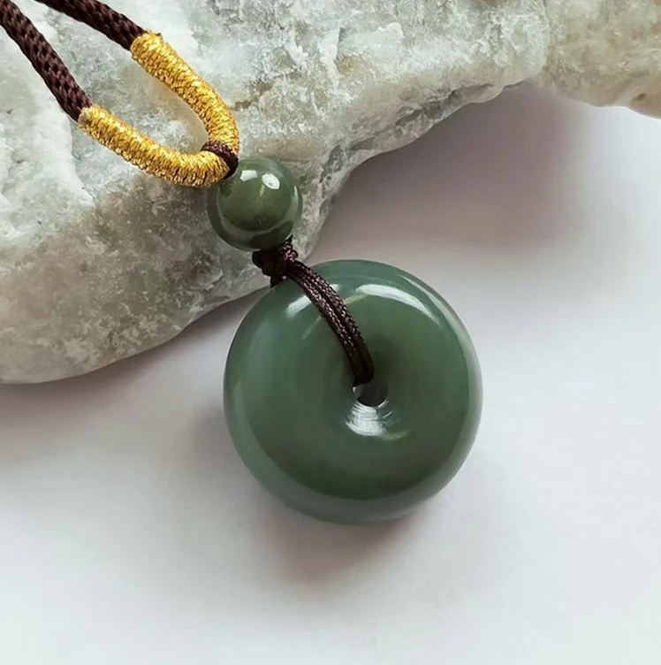 和田玉平安扣挂件糖青玉男女同款气质百搭大方简约时尚送证书礼盒