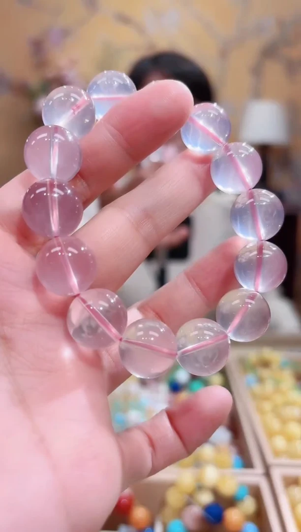 未镶嵌手链水晶14.5+咪天然粉晶，莫桑比克星光粉，天然晶体结构