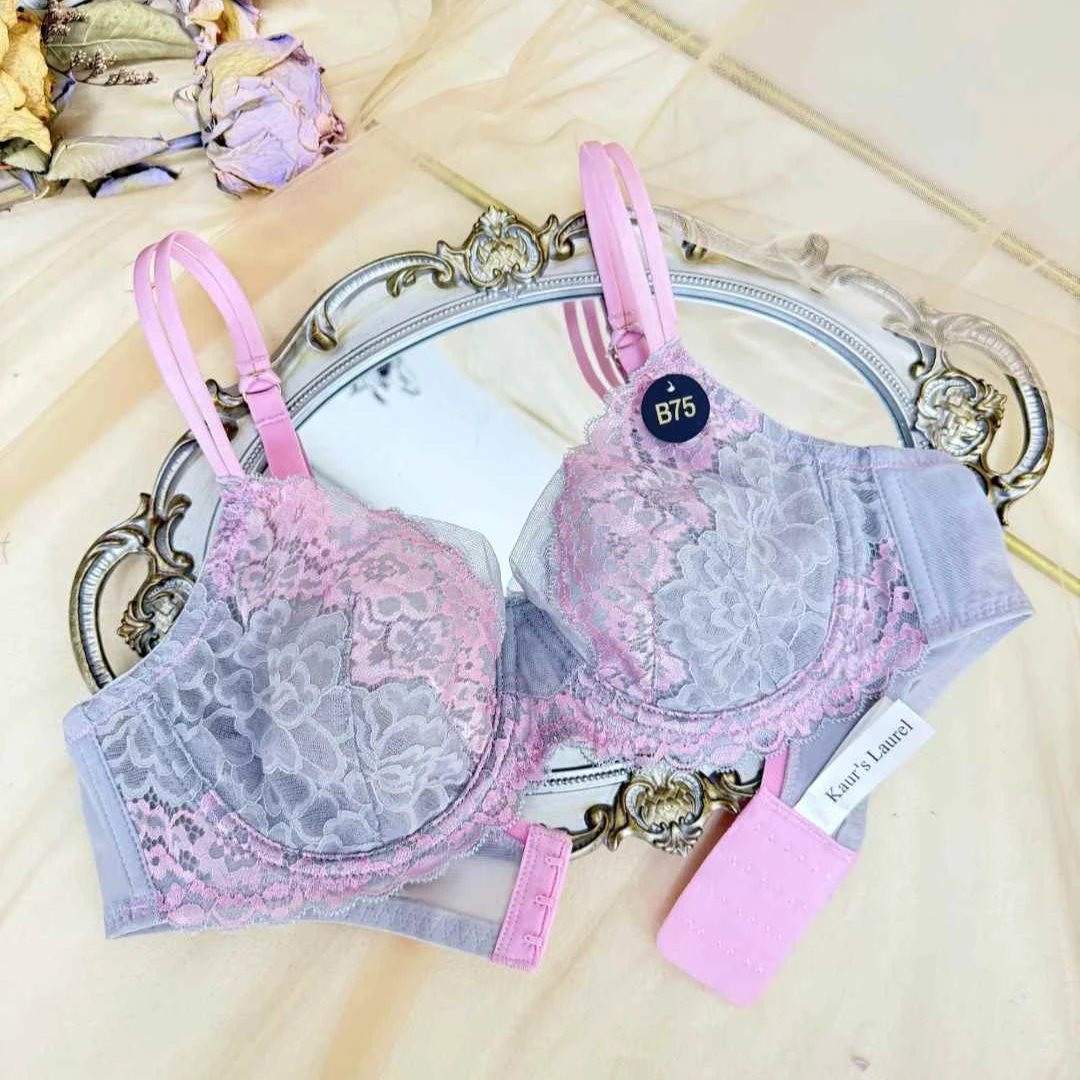 KL【双色蕾丝】2.0升级版大胸显小性感法式超薄文胸9066