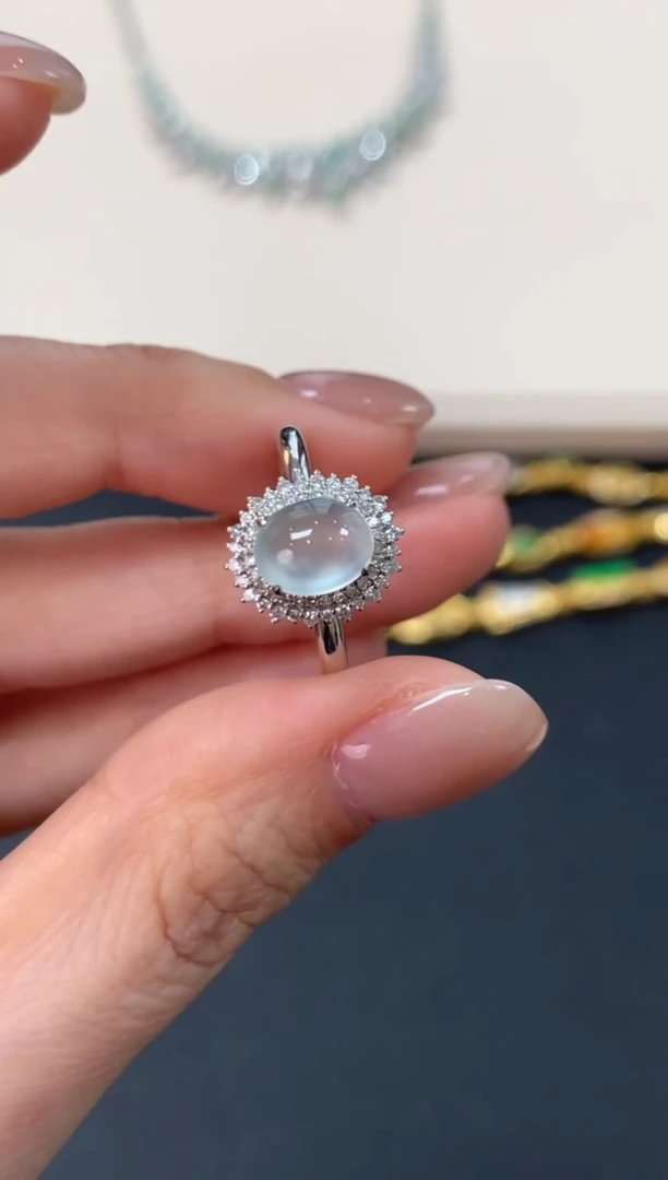 翡翠戒指18K金镶嵌蛋面戒指2980