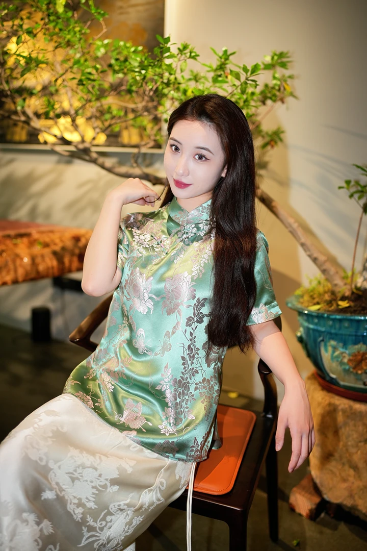 蓝大【珐琅】新中式桑蚕丝短袖7711