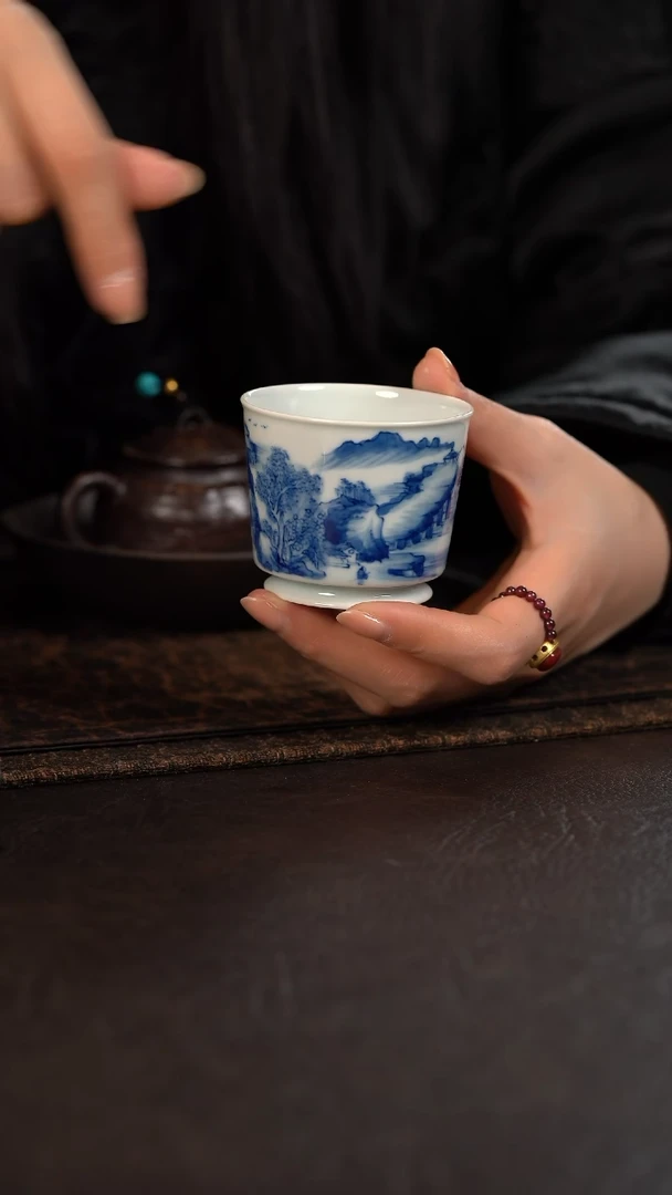 【闪购商品】杯HLX陶瓷重工康熙山水薄胎马蹄杯
