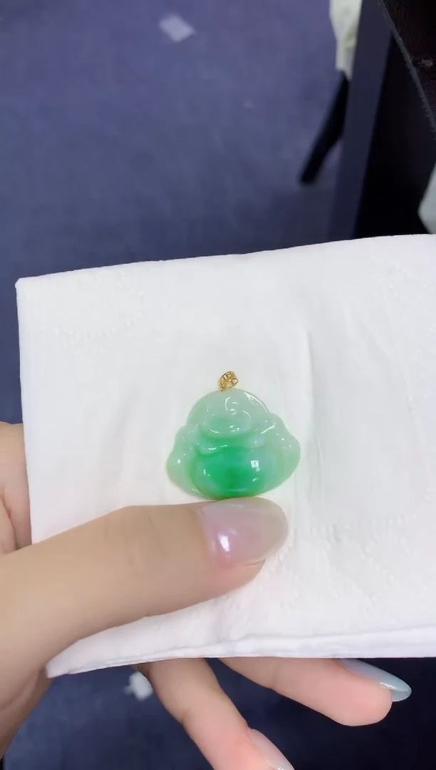 翡翠18K金镶嵌颈饰天然缅甸翡翠A货