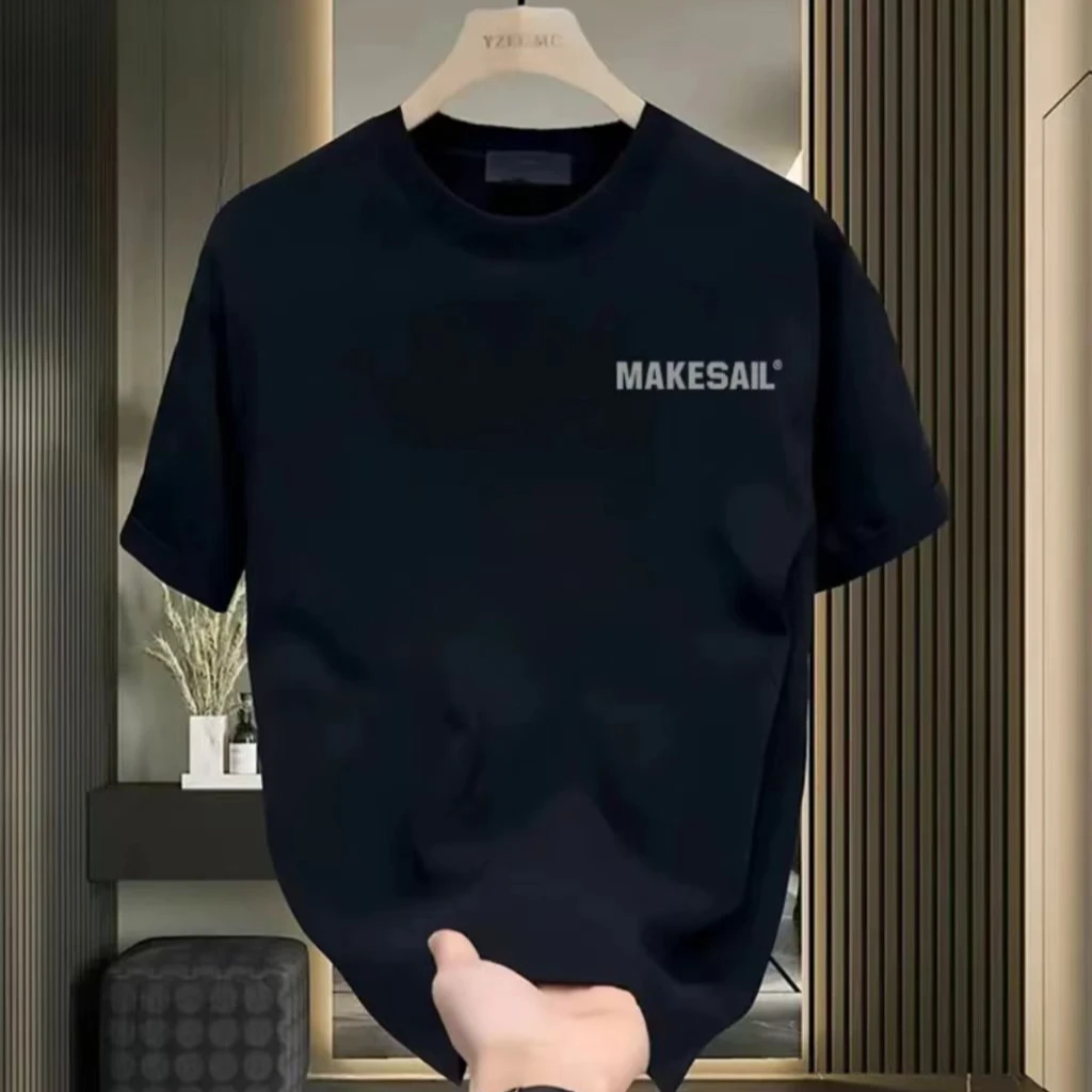 雅鹿男装夏季时尚潮流气质短袖t恤男宽松休闲轻奢字母印花半袖