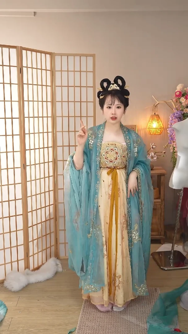 蓝色大袖+诃子裙三件套 不退换