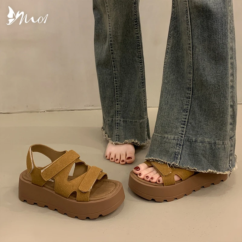 M01增高厚底勃肯凉鞋女夏外穿时尚高级感2025超火新款罗马坡跟鞋