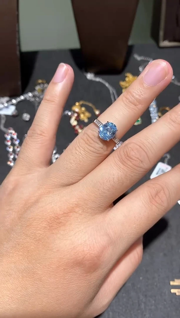 银S925镶嵌戒圈海蓝宝石戒指