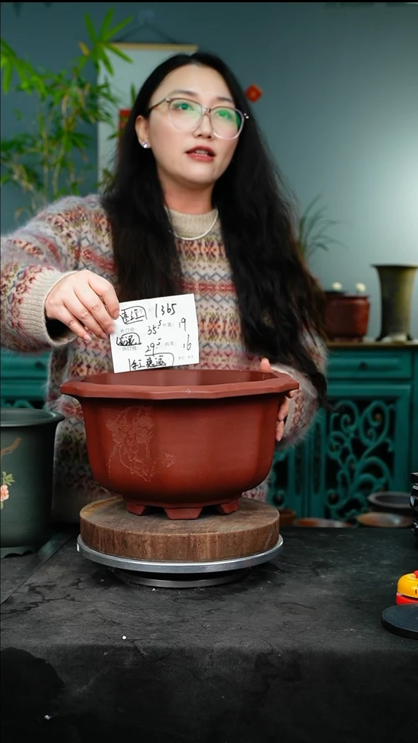 紫砂花盆1365+s手工痕迹