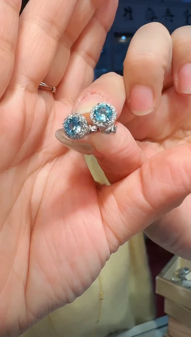 银S925镶嵌托帕石耳饰003耳钉