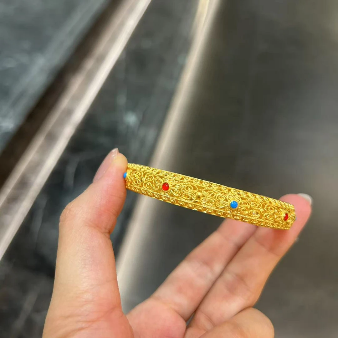 【新美源】足金999 古法工艺 手工复古 烧蓝宽版皇后镯