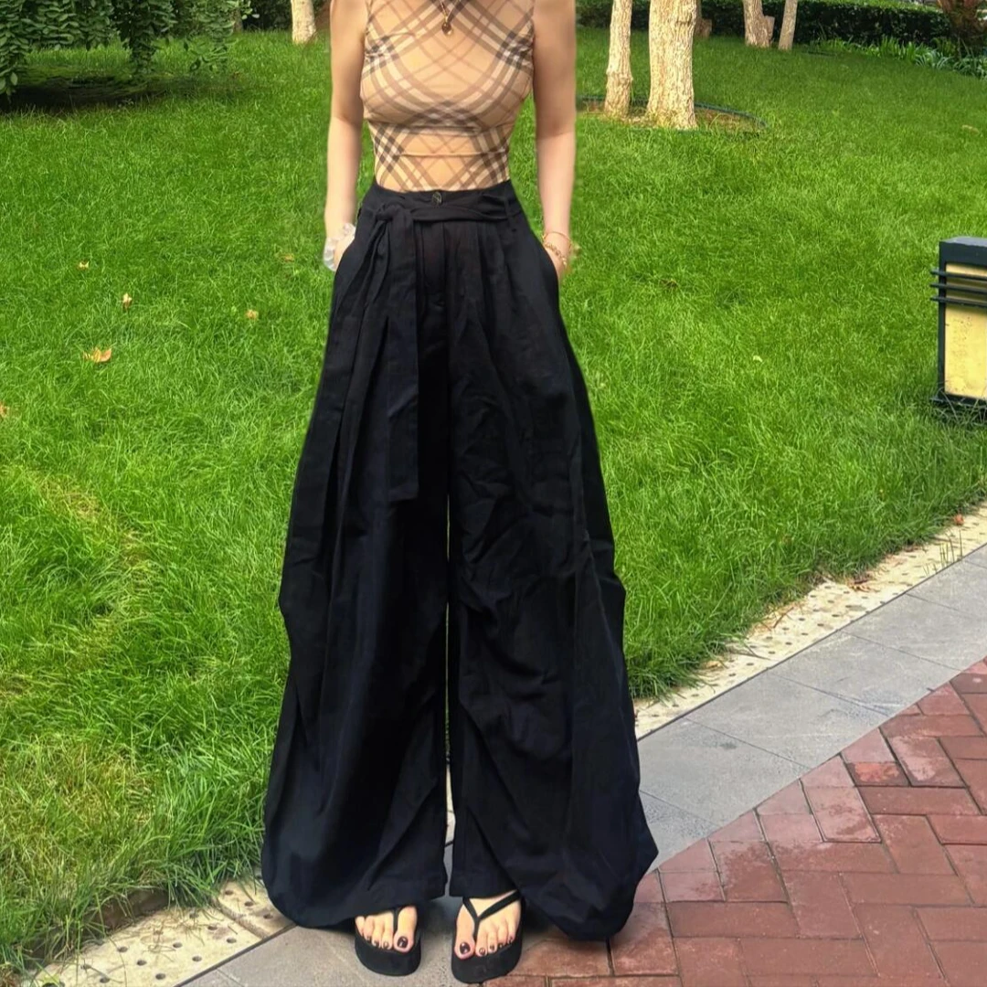 美式街头慵懒风纯色简约显瘦休闲裤女装夏季百搭垂感拖地裤阔腿裤