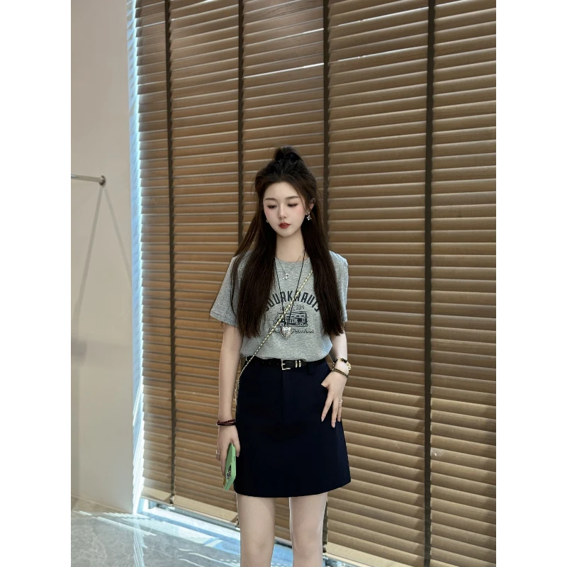 宿慕SUMU夏季显瘦印花短袖T恤+半身裙两件套2025新款韩版时尚套装