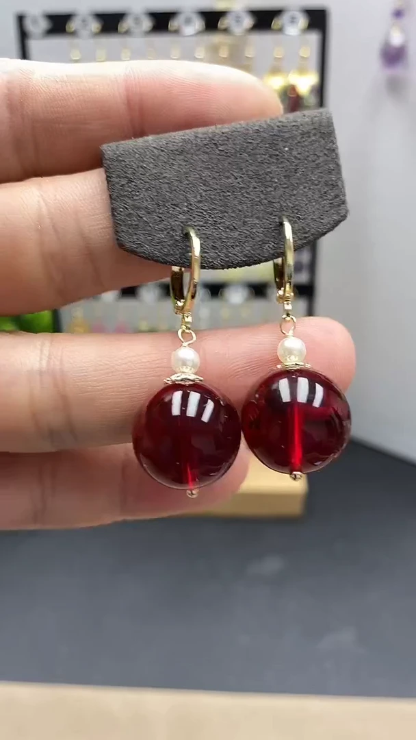 【闪购商品】血珀耳饰银S925镀金镶嵌尺寸16mm耳扣07