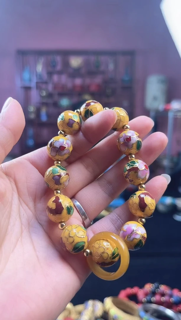 非遗 景泰蓝手串 1.4黄色